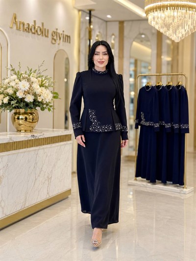 Çakma Taş Takım Görünümlü Elbise 3022 T-26 Siyah
