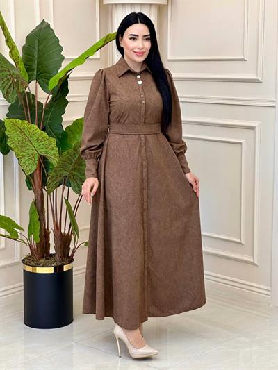 Cam Kırığı Desen Düğmeli Elbise 1780 T-24 Kahverengi