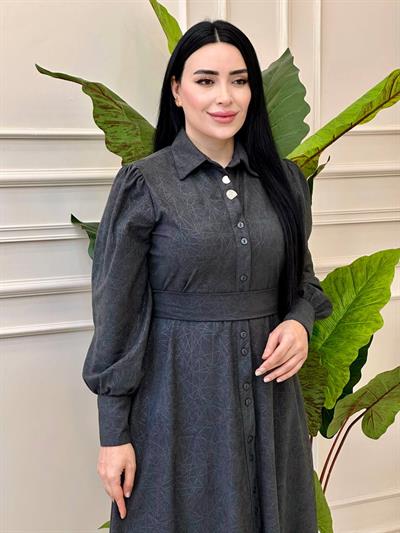 Cam Kırığı Desen Düğmeli Elbise 1780 T-24 Antrasit