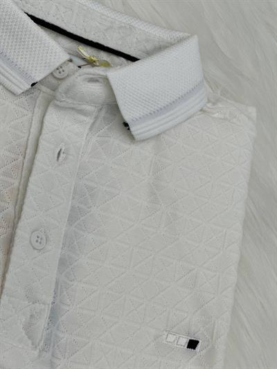 Çapraz Desen Polo Yaka Yk-101 T-24 Beyaz