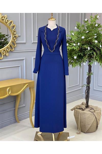 Ceket Yaka Elbise 5516 Saks