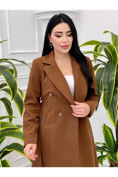 Ceket Yaka Kaşe Kaban 3120 Taba