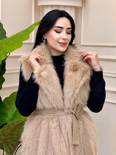 Ceket Yaka Kürk Yelek 9021 t-24 Bej
