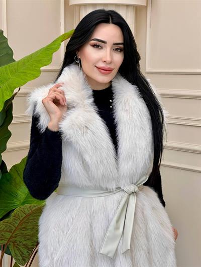 Ceket Yaka Kürk Yelek 9021 t-24 Beyaz