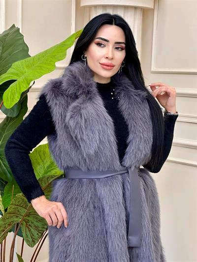 Ceket Yaka Kürk Yelek 9021 t-24 Gri
