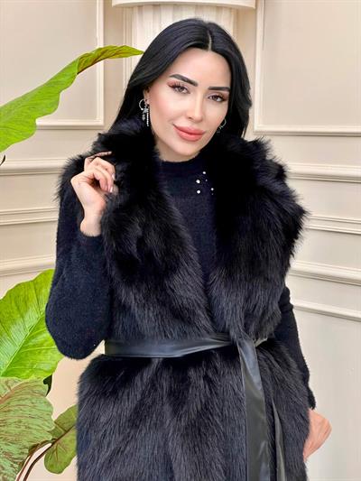 Ceket Yaka Kürk Yelek 9021 t-24 Siyah