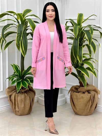 Cep Nakış Keten Ceket 2254 t-24 pembe