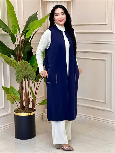 Cep Taş Fermuarlı Yelek 34026 t-24 Lacivert