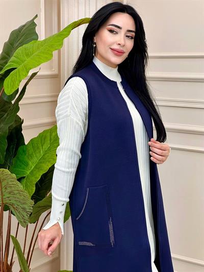 Cep Taş Fermuarlı Yelek 34026 t-24 Lacivert