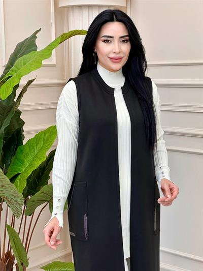 Cep Taş Fermuarlı Yelek 34026 t-24 Siyah