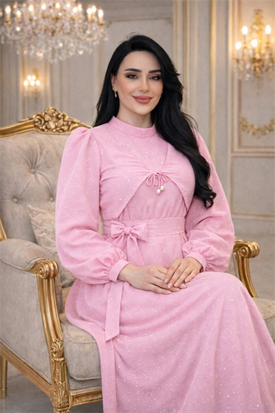 Cepken Görünümlü Işıltılı Elbise 2034 T-26 pembe