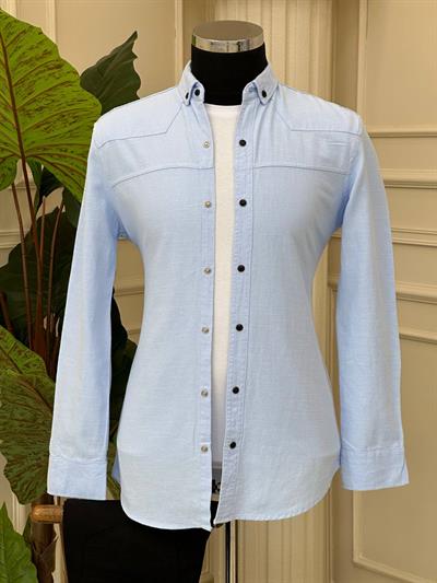 Cepsiz Keten Gömlek 0903 T-24 Mavi