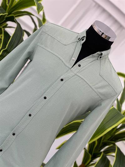 Cepsiz Keten Gömlek 0903 T-24 Mint yeşili