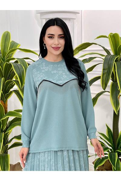 Çiçek Baskı Etekli Takım 1128 Mint yeşili
