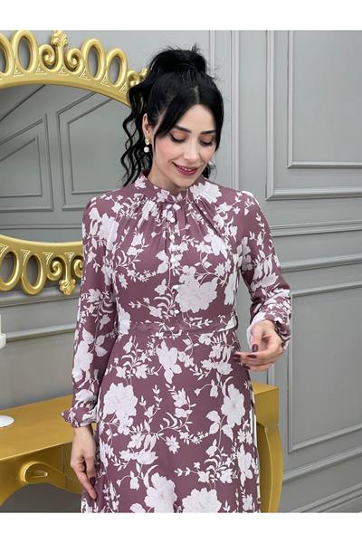 Çiçek Baskılı Elbise 1640 Leylak