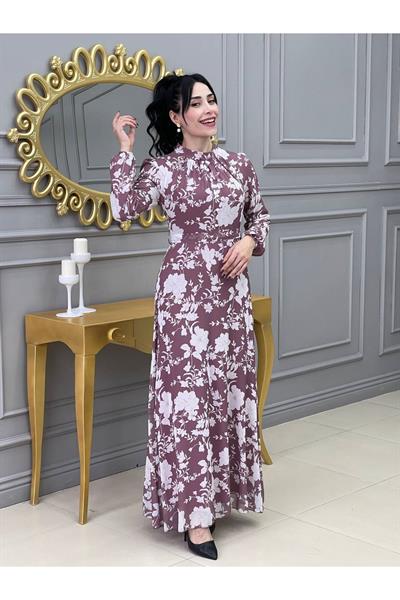 Çiçek Baskılı Elbise 1640 Leylak