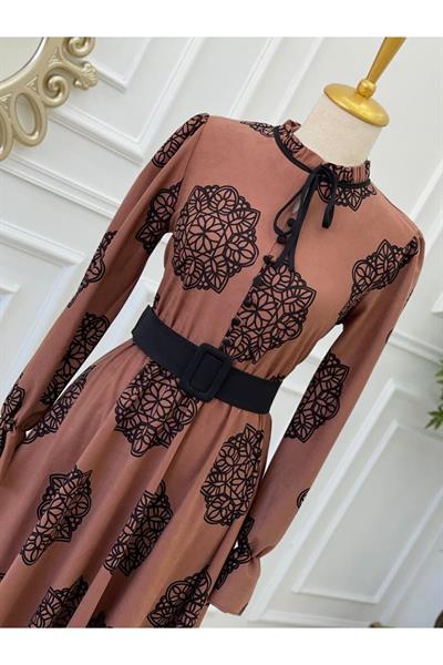 Çiçek Desen Düğmeli Elbise 1245 Rose