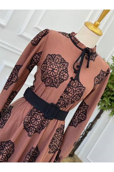 Çiçek Desen Düğmeli Elbise 1245 Rose