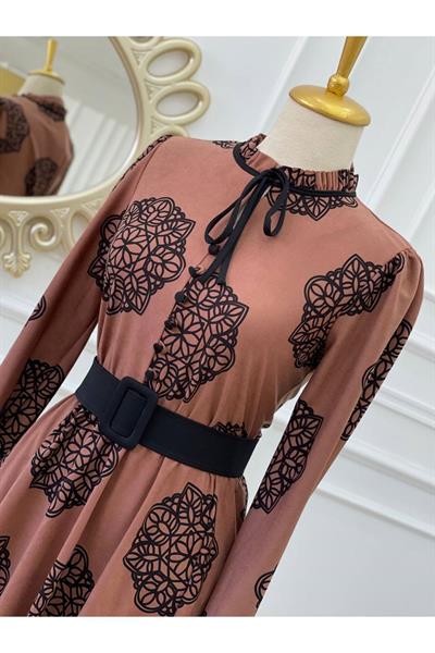 Çiçek Desen Düğmeli Elbise 1245 Rose