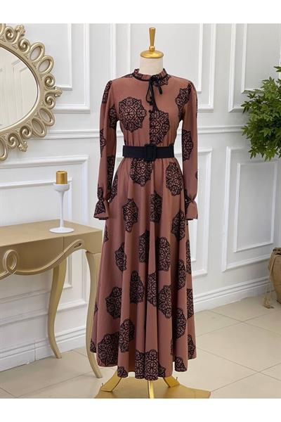Çiçek Desen Düğmeli Elbise 1245 Rose