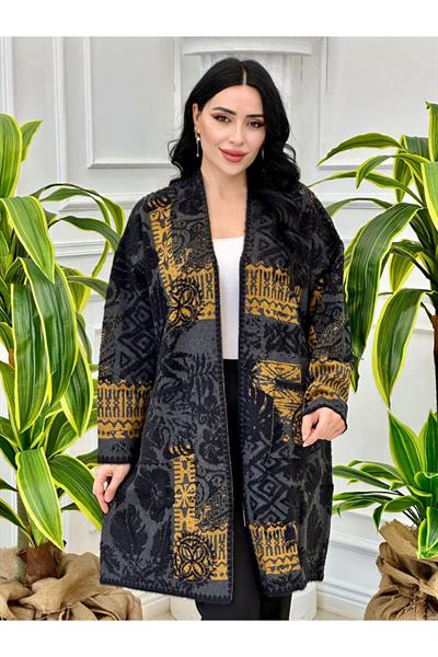Çiçek Desen Fermuarlı Hırka 026 Gri