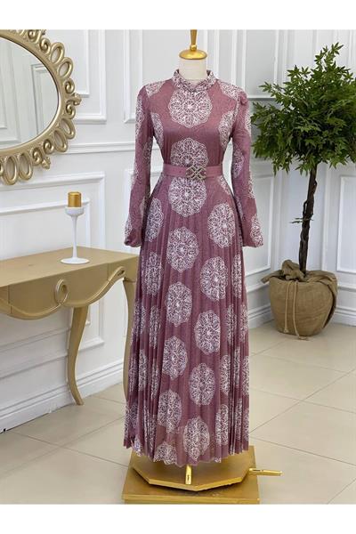 Çiçek Desen Güpür Elbise 1187 Purdra