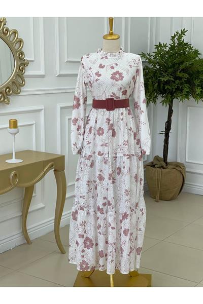 Çiçek Desen Güpür Elbise 1228 Purdra