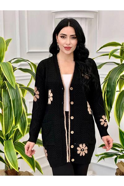 Çiçek Desen Hırka 014 Siyah