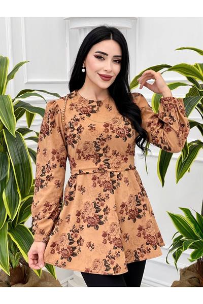 Çiçek Desen Tunik 3076 Taba