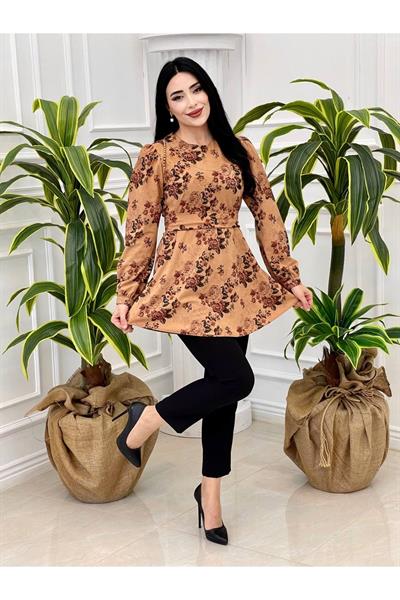 Çiçek Desen Tunik 3076 Taba