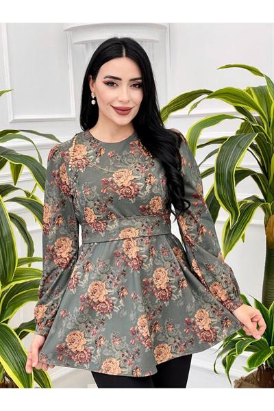 Çiçek Desen Tunik 3076 Yeşil