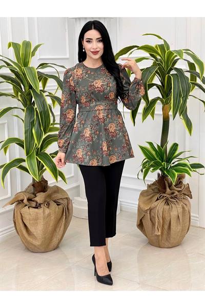 Çiçek Desen Tunik 3076 Yeşil