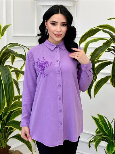 Çiçek İşleme Tensel Tunik 7102 T-24 Lila