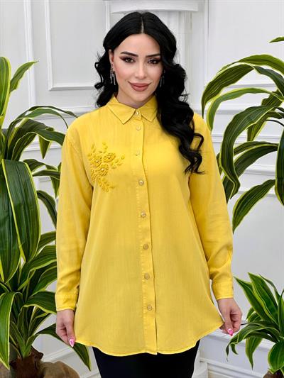 Çiçek İşleme Tensel Tunik 7102 T-24 Sarı