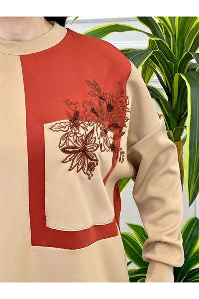 Çiçek Nakış Spor Tunik 10370 Kiremit