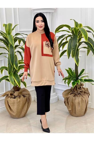 Çiçek Nakış Spor Tunik 10370 Kiremit