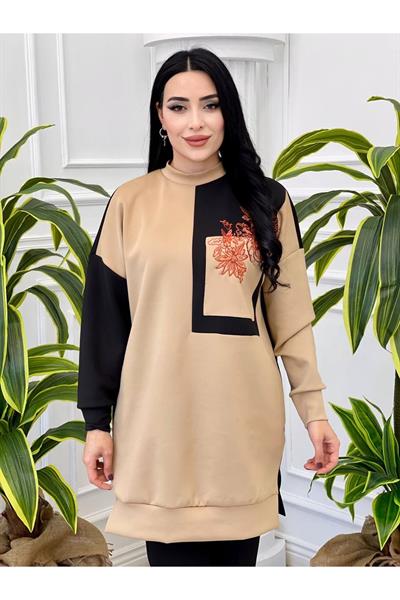 Çiçek Nakış Spor Tunik 10370 Siyah