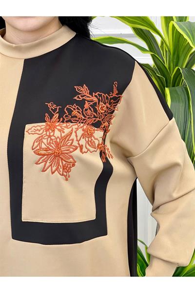 Çiçek Nakış Spor Tunik 10370 Siyah