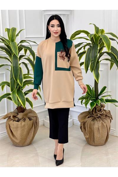 Çiçek Nakış Spor Tunik 10370 Yeşil