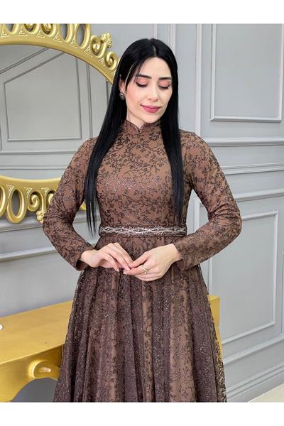 Çiçek Sim Abiye 17735 Kahverengi