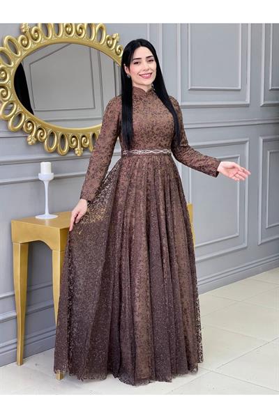 Çiçek Sim Abiye 17735 Kahverengi