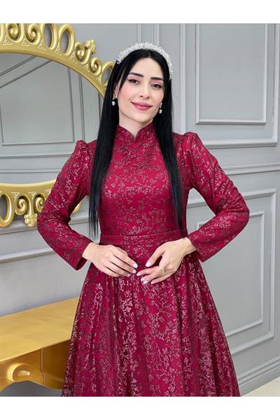 Çiçek Sim Bilek Boy Abiye 17570 Kırmızı