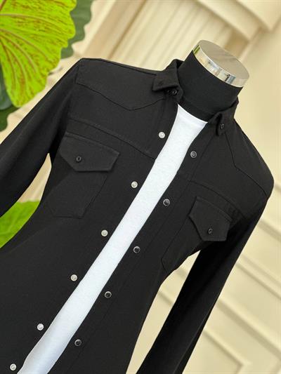 Çift Cep Keten Gömlek 0703 T-24 Siyah