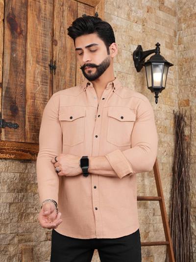 Çift Cep Keten Gömlek 0703 T-24 Vizon