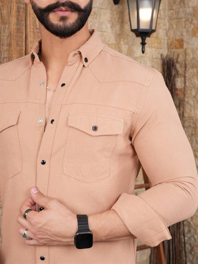 Çift Cep Keten Gömlek 0703 T-24 Vizon