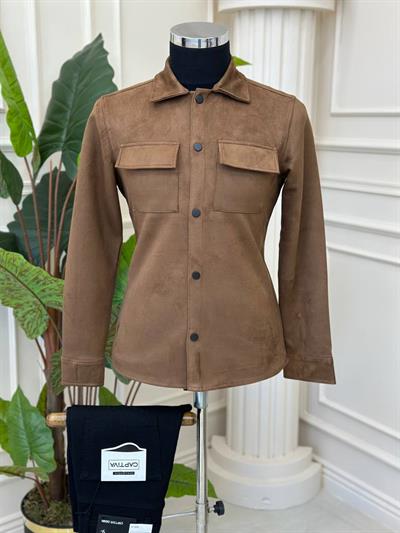 Çift Cep Süet Gömlek 1017 T-24 Kahverengi