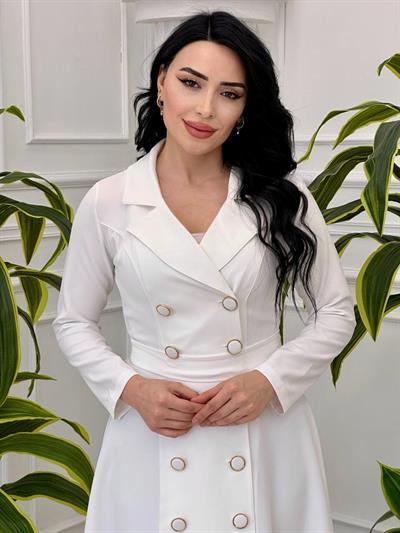 Çift Düğme Bilek Boy Pardesü 0077 T-24 Beyaz