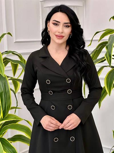 Çift Düğme Bilek Boy Pardesü 0077 T-24 Siyah