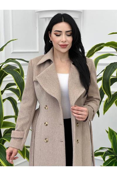 Çift Düğme Kemerli Kaban 23k20 Taş