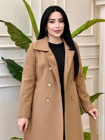 Çift Düğme Klasik Kaşe Kaban 5146 t-24 Camel